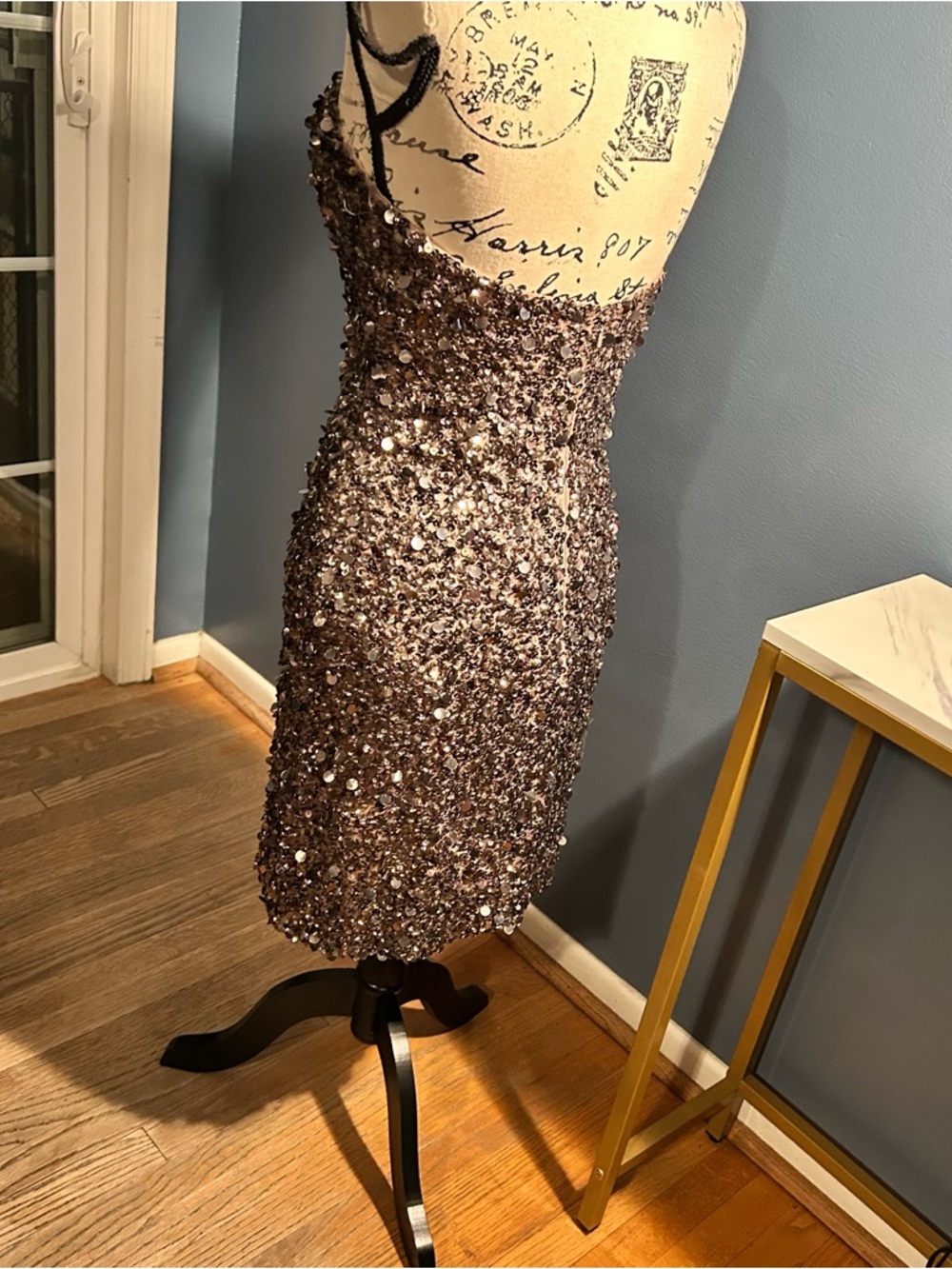 SCALA Strapless Silk Hand-Beaded Sequined Dress - Picture 6 of 15